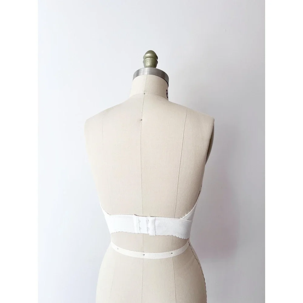 SIZE XS / S 36A Vintage Longline Corset Bustier White Lace Strapless‎ 1970s